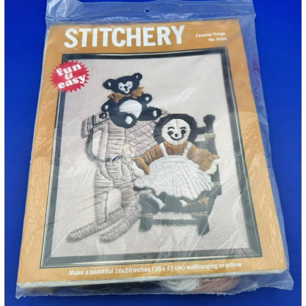 Vintage McNeill Stitchery Kit Favorite Things No. 5104 16x20 Wallhanging Pillow